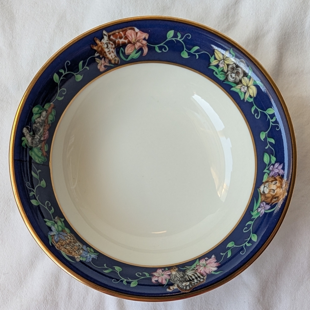 Franciscan Rafiki Blue Floral Animals Gold 4 Place Setting Pieces Discontinued - Picture 5 of 16